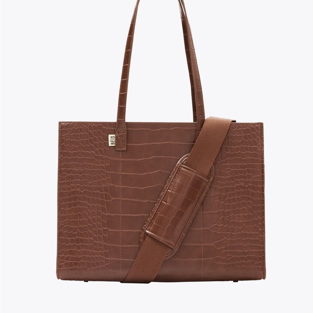 BEIS Tan Croc-Embossed Handbag